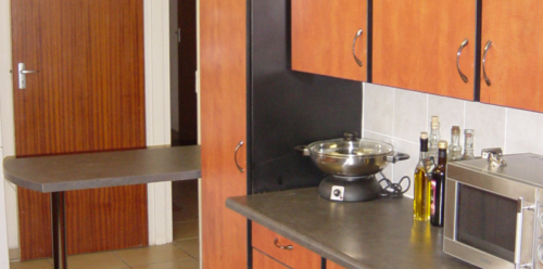 Cherry Clad Cooking Area and Breakfast Nook