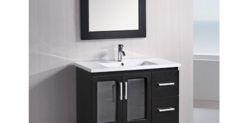 Floor mount Vanity with Full overlay shallow basin and Framed Mirror (1000)