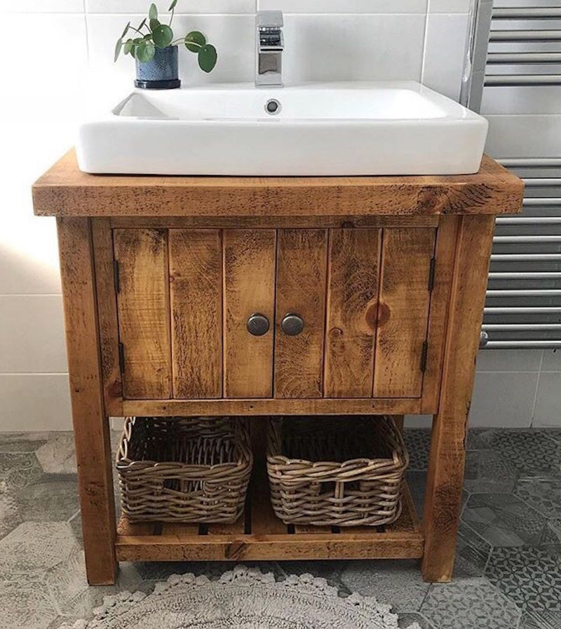 Rustic Vanity with Square Semi Sit-on Basin
