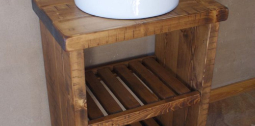 Rustic stand with Round Sit-on Basin