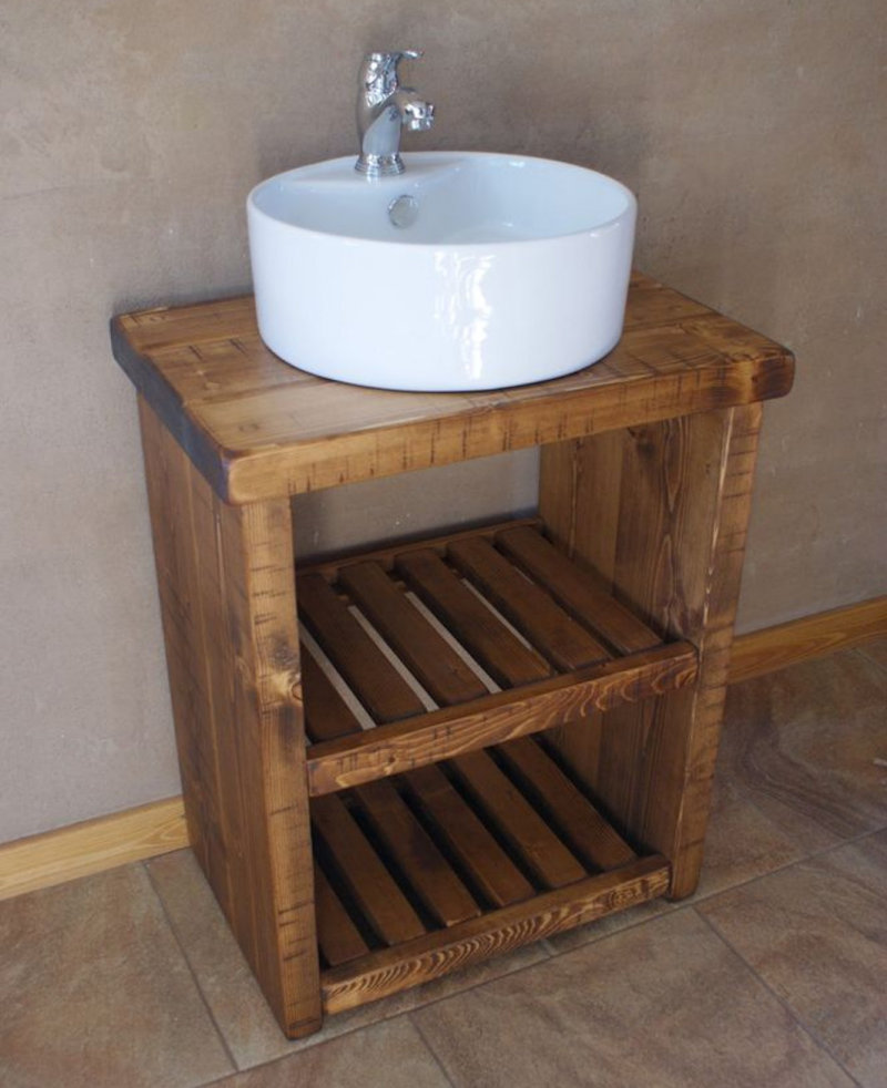Rustic stand with Round Sit-on Basin