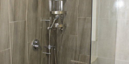 Walk-in Shower with Hand Shower and Caddy
