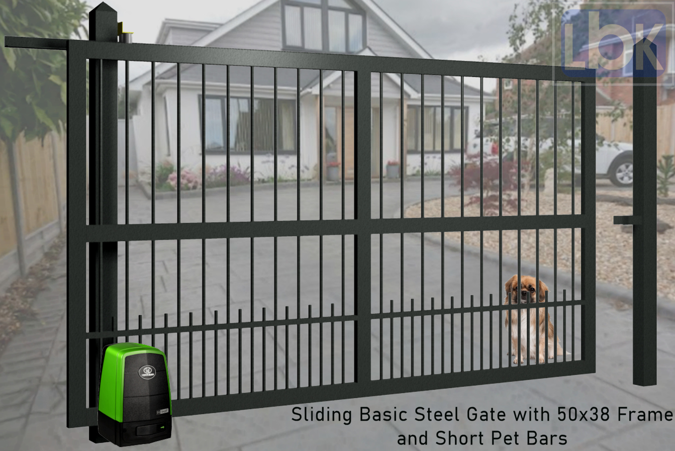 01c Sliding Basic Steel Gate with 50×38 Frame and Short Pet Bars