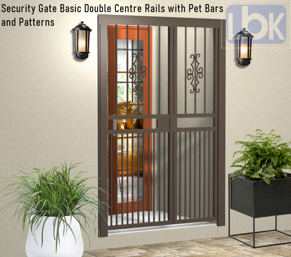 01d Security Gate Basic Double Centre Rails with Pet Bars and Patterns