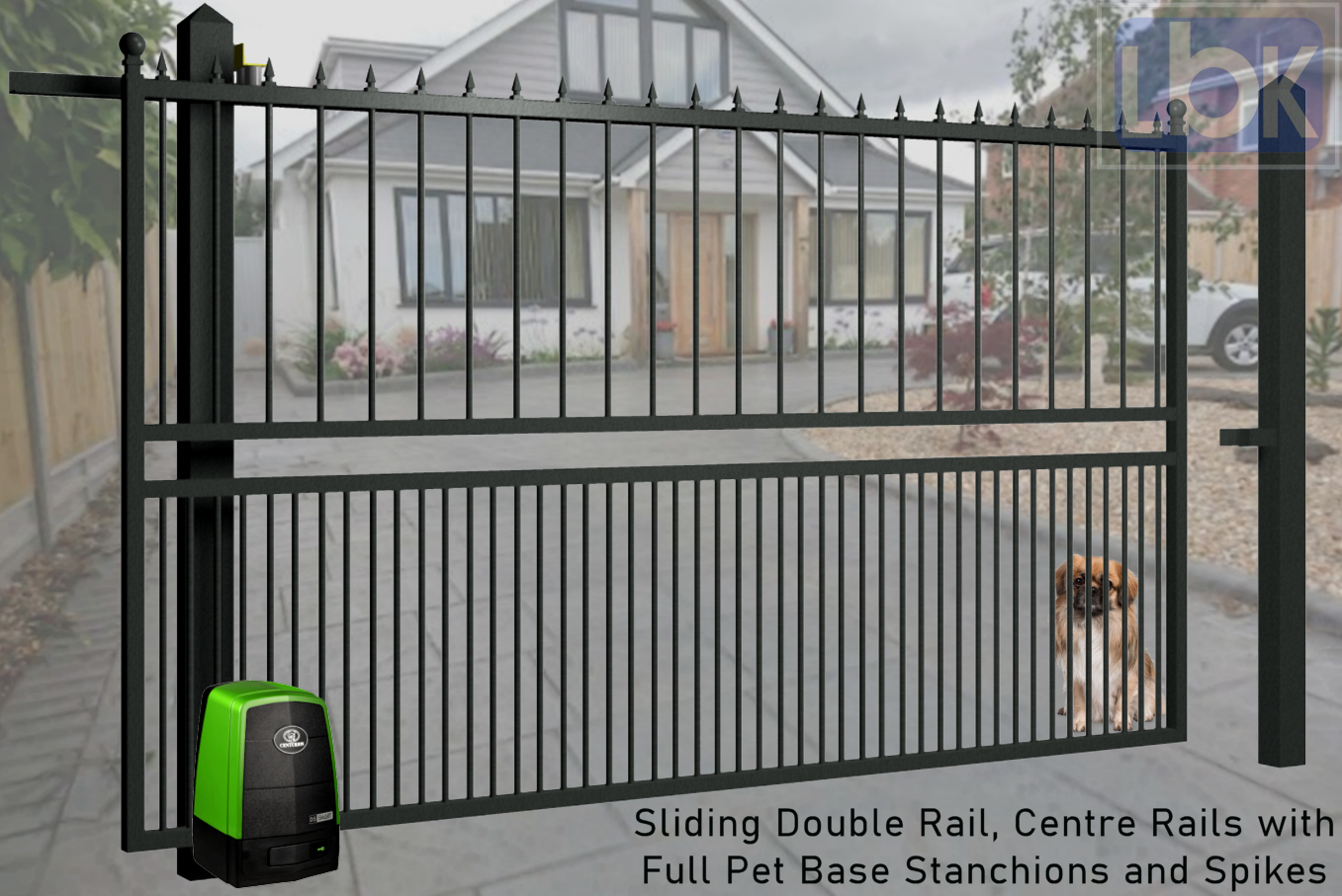 02e Sliding Double Rail, Centre Rails with Full Pet Base Stanchions and Spikes