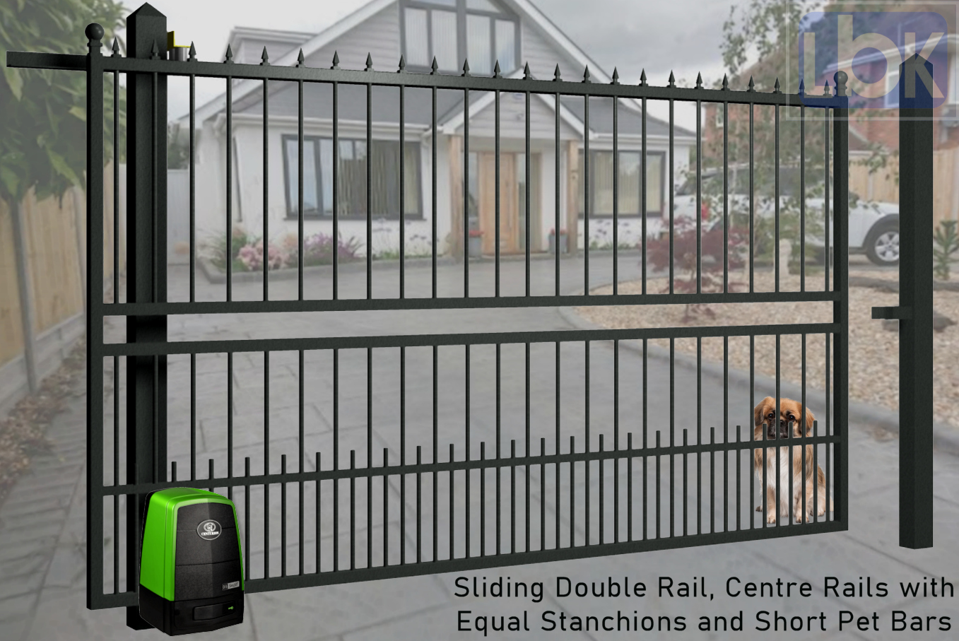 02f Sliding Double Rail, Centre Rails with Equal Stanchions and Short Pet Bars