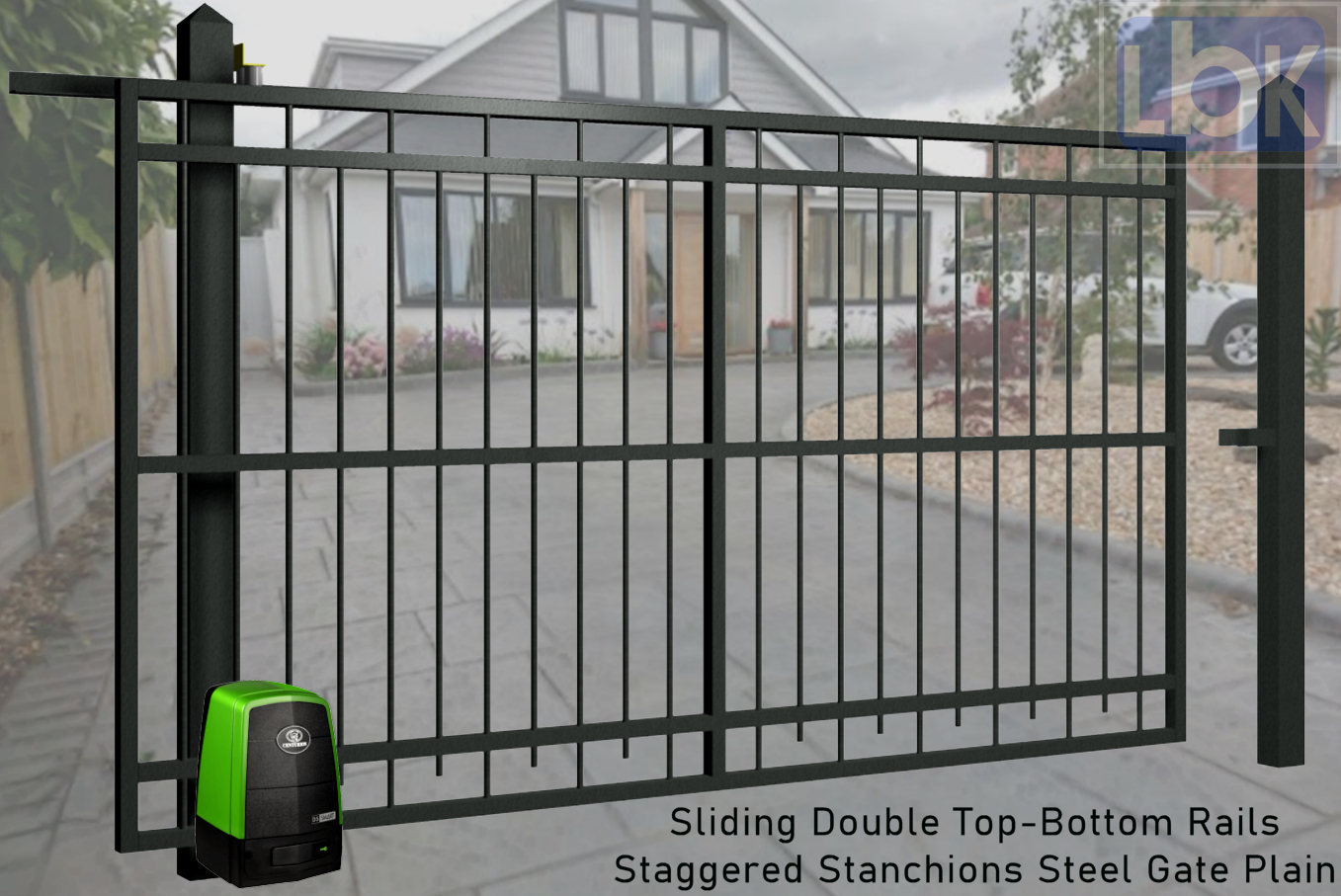 05a Sliding Double Top-Bottom Rails, Staggered Stanchions Steel Gate Plain