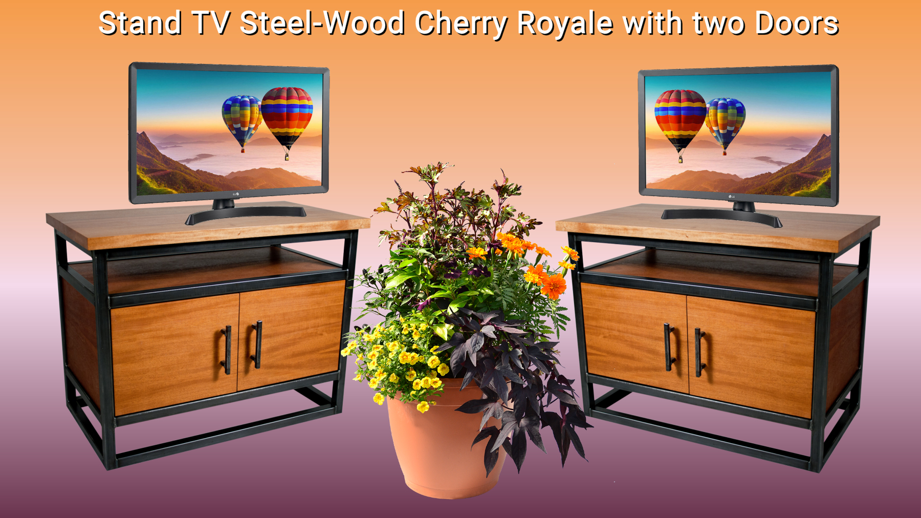 Stand TV Steel-Wood Cherry Royale with two Doors