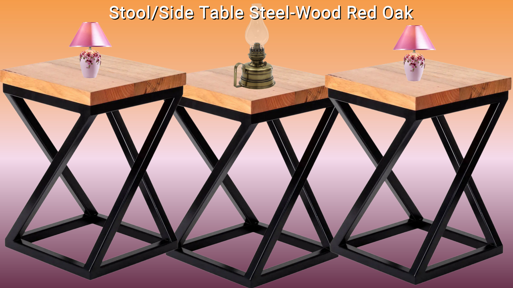 Stool-Side Table Steel-Wood Red Oak